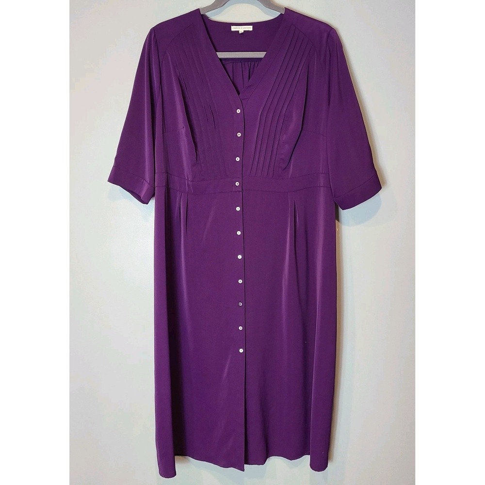 Purple Maxi Shirt Dress Sz 2X Flowy Silky Pintuck Pleat Stretch Oversize Coastal